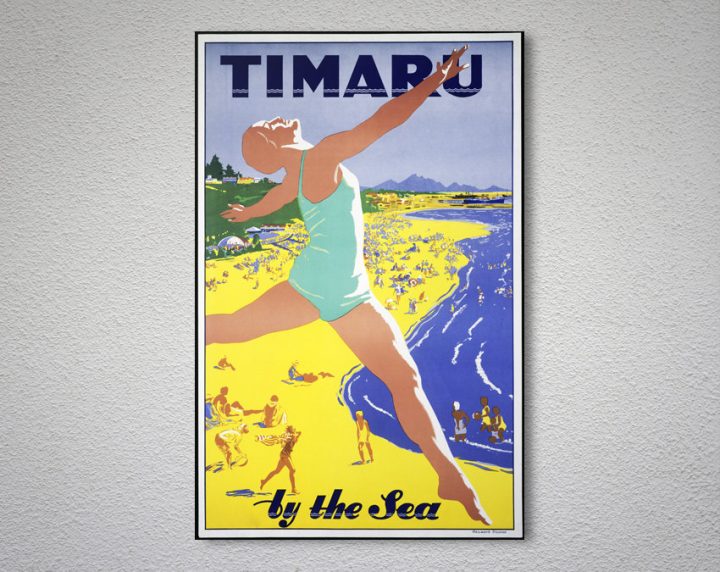 Vintage  NZ  Travel Advert Timaru by the sea Poster reproduction.