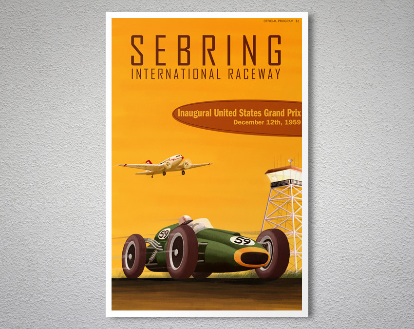 1959 Sebring Inaugural Race Racing Reproduction Poster  2 Sizes Available 