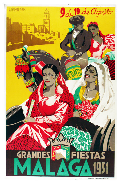 Malaga Fiestas Deportivas Spain Spanish Riviera  Vintage Travel  Poster Print 