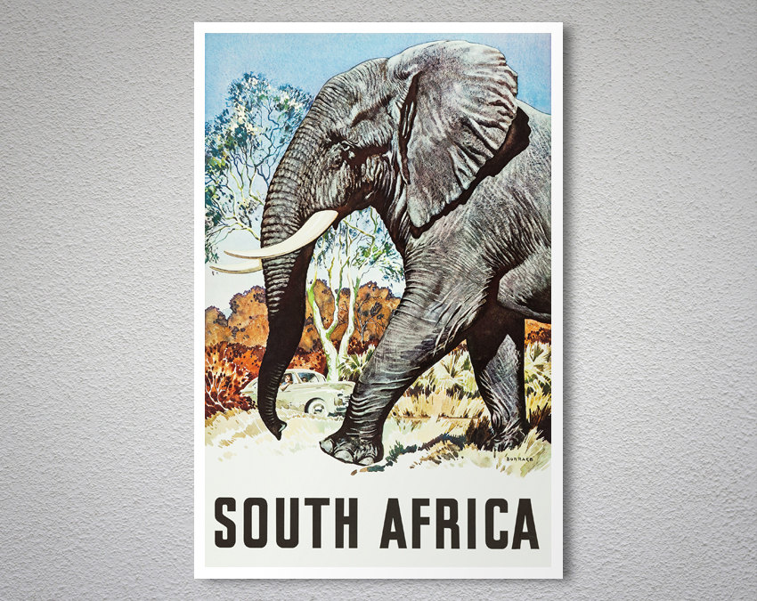 Vintage South Africa Elephant Tourism Poster  A3 Print