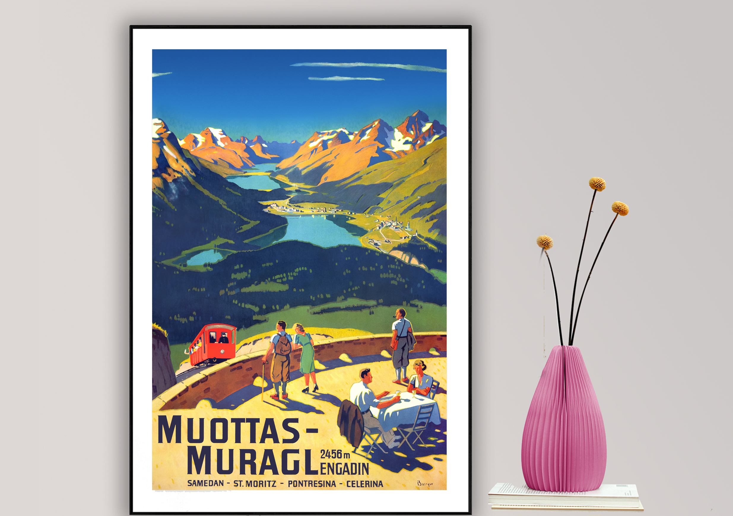 St Moritz Switzerland French Les Bains European Travel Advertisement Poster 