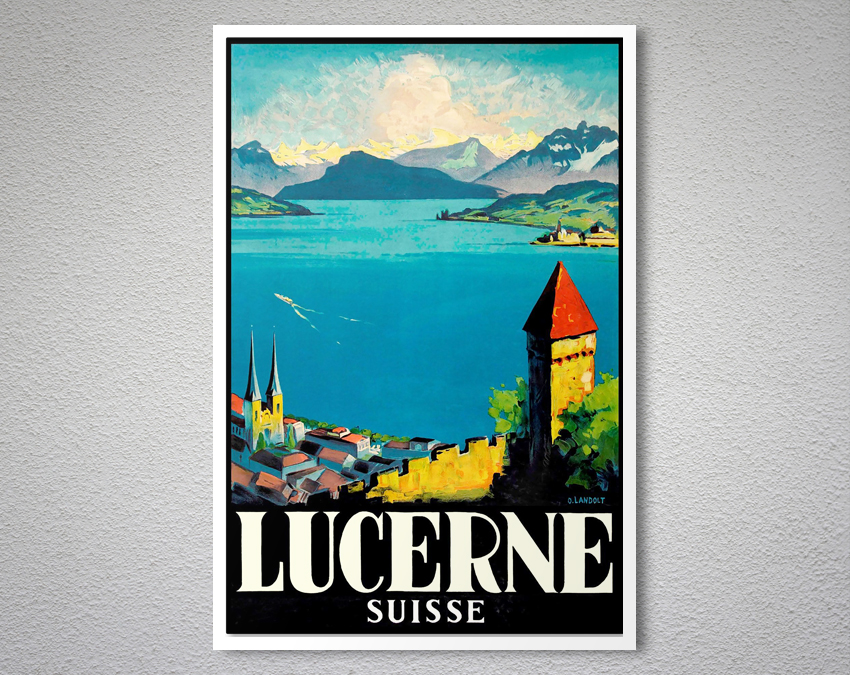 Lucern Lake vintage swiss resort travel poster repro 16x24